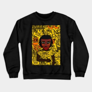 Panda - Dark Female Character with Basic Mask and Doodle Accent Crewneck Sweatshirt